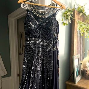 Navy dress with silver beading